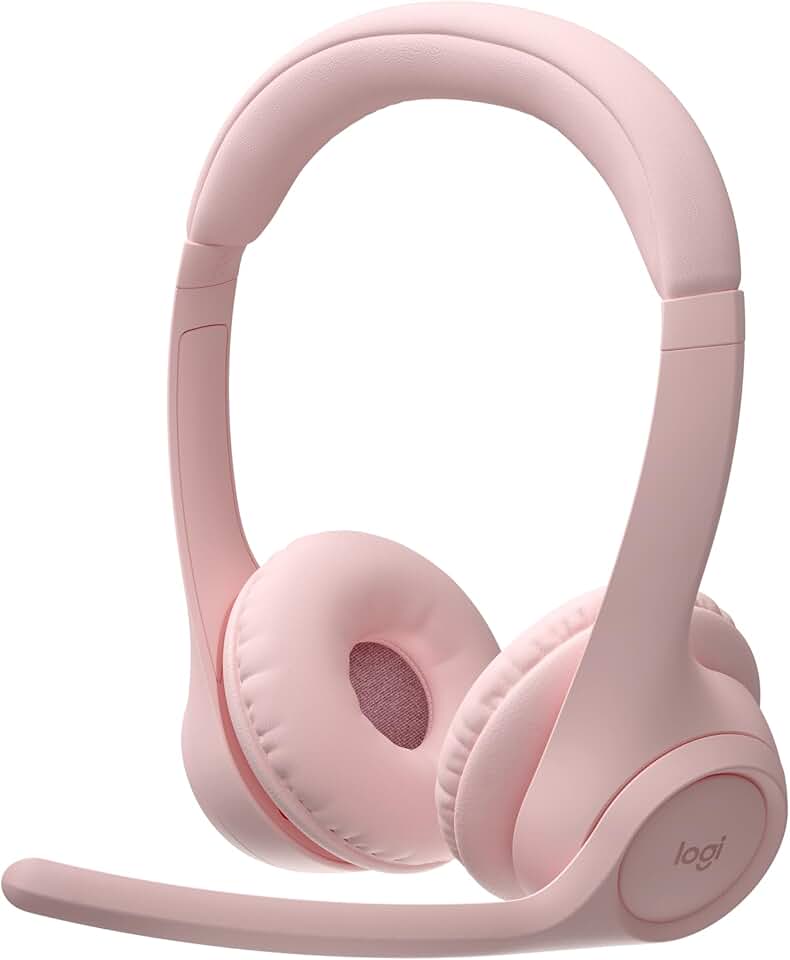 Headset Sem Fio Logitech Zone 300 Com Microfone Flip-to-Mute com Cancelamento de Ruído, Conexão Bluetooth, Bateria Recarregável via USB-C e Almofadas Confortáveis - Rosa