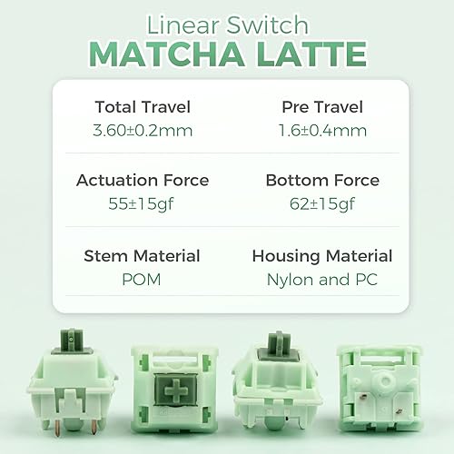 Miniatura 2 de KiiBoom Interruptor de teclado mecánico Matcha Latte Linear de 55 gf, interruptor de teclado de 5 pines con vástago POM, carcasa de nailon de PC, 35