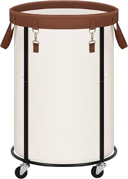 STORAGE MANIAC Rolling Laundry Hamper with Wheels 110L Laundry Basket, Round Laundry Cart with Metal Frame and Removable Bag, Clothes Hamper for Bedroom, Bathroom, Dorm Room, Laundry Room, Beige