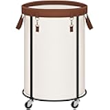 STORAGE MANIAC Rolling Laundry Hamper with Wheels 110L Laundry Basket, Round Laundry Cart with Metal Frame and Removable Bag, Clothes Hamper for Bedroom, Bathroom, Dorm Room, Laundry Room, Beige