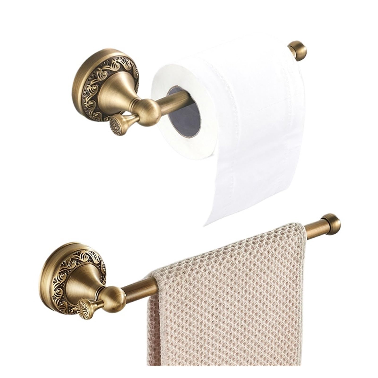 Porte-Rouleau de Papier Toilette Mural en Laiton a Porte-Rouleau de Papier Toilette en Laiton Antique brossé, Ensemble 2 Accessoires Salle Bain(Color1)