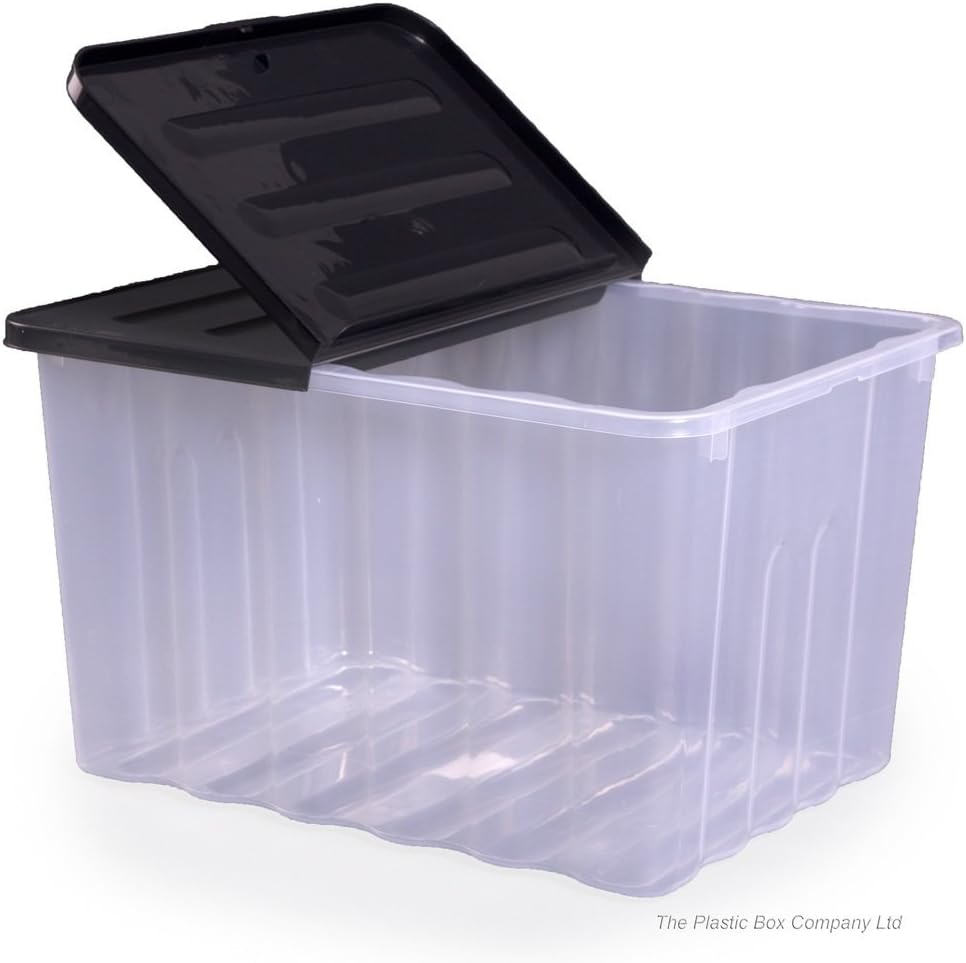 Strata 110lt Super Nova Large Plastic Storage Box and Lid (Pack of 2) Clear/Black Lid