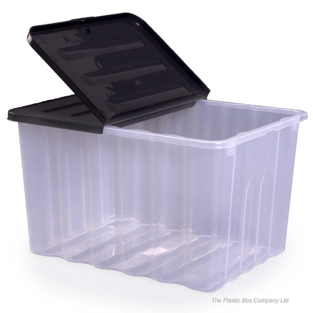 Strata 110lt Super Nova Large Plastic Storage Box and Lid (Pack of 2) Clear/Black Lid