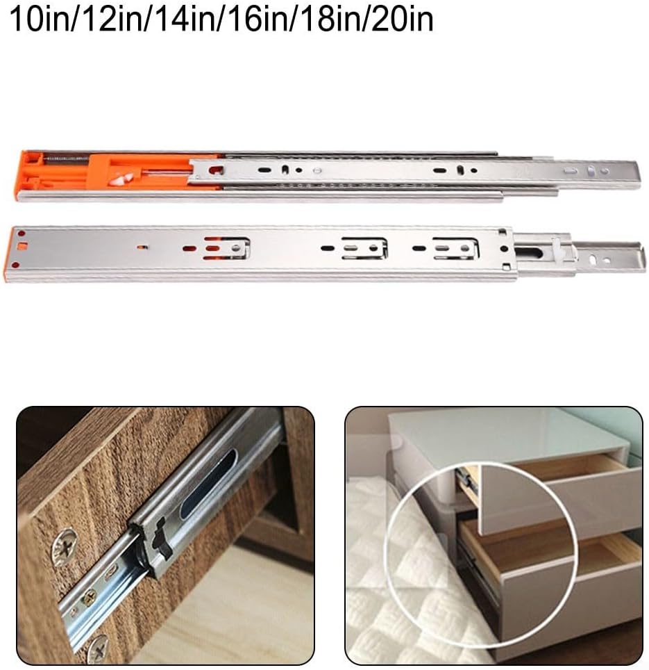 304 Steel Heavy-Duty Hydraulic Damping Drawer Slides, Full-Extension Side- Cabinet Slides with Silent Ball Bearings, 40kg Load Capacity, 10–20 Inch Options(500)
