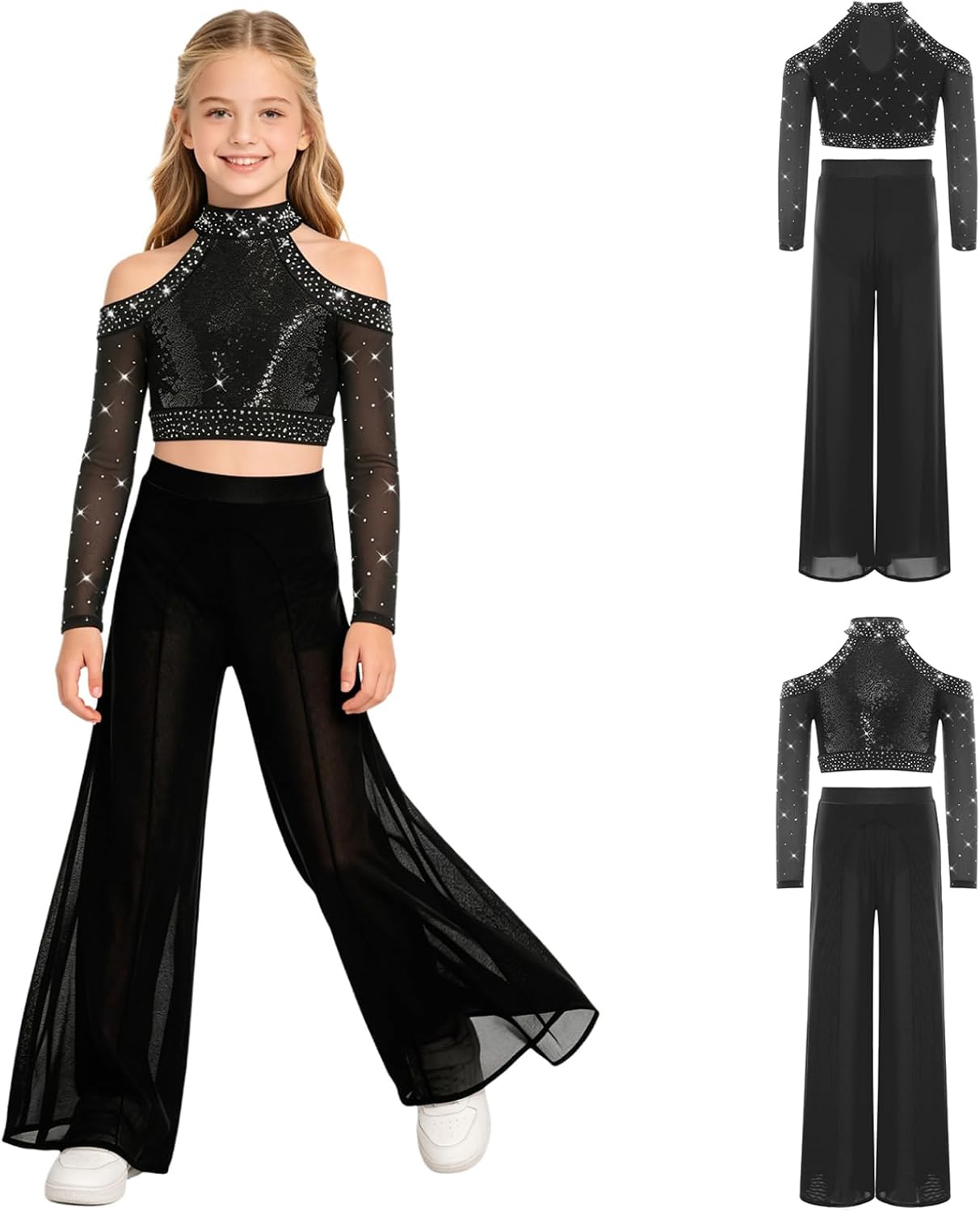 Freebily Kids Lyrical Dance Costume Skating Clothing Sets Long Sleeve