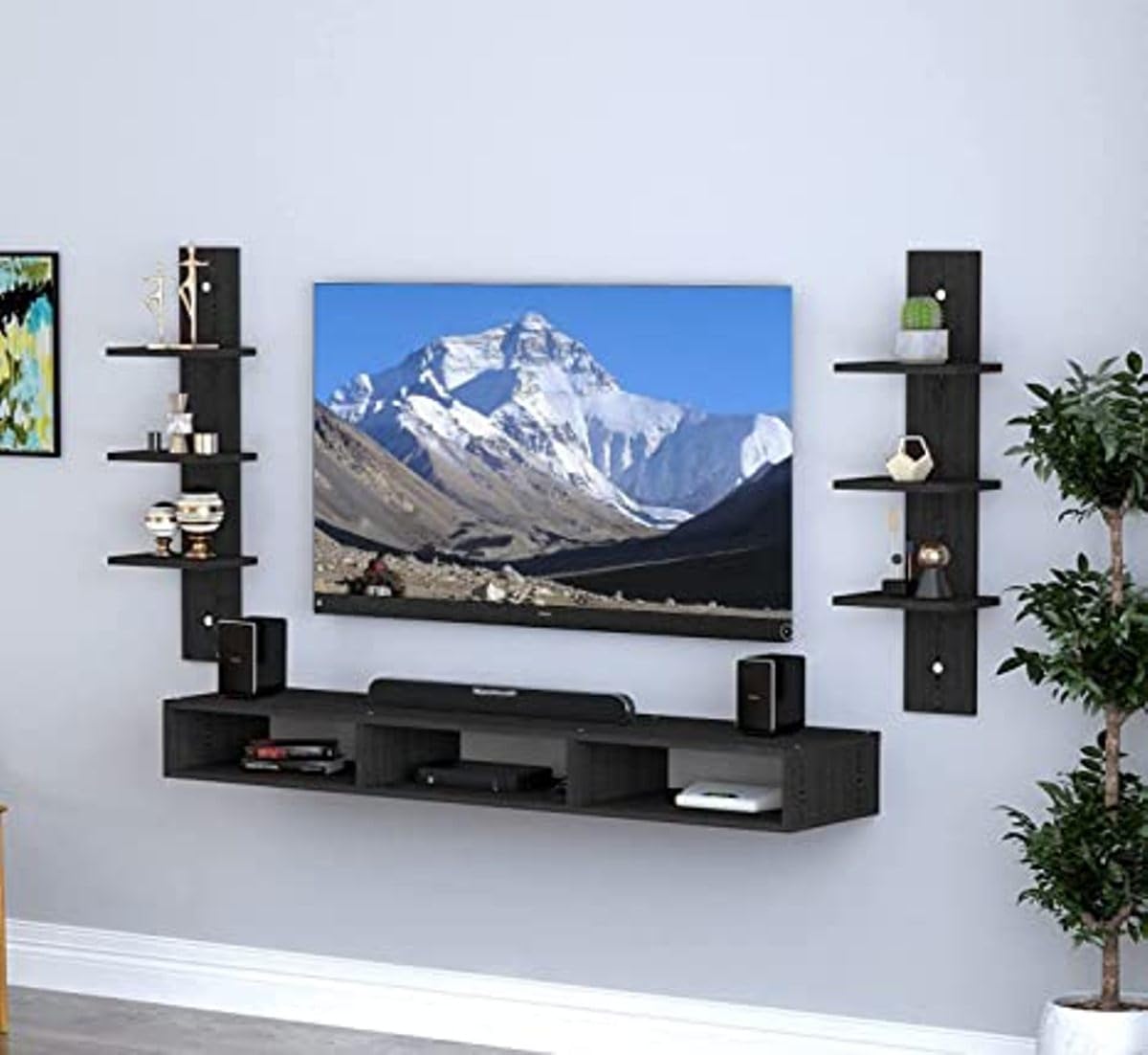 Designer Entertainment Unit with Glass Door Storage | Wooden TV Stand (Brown Finish)-image-31