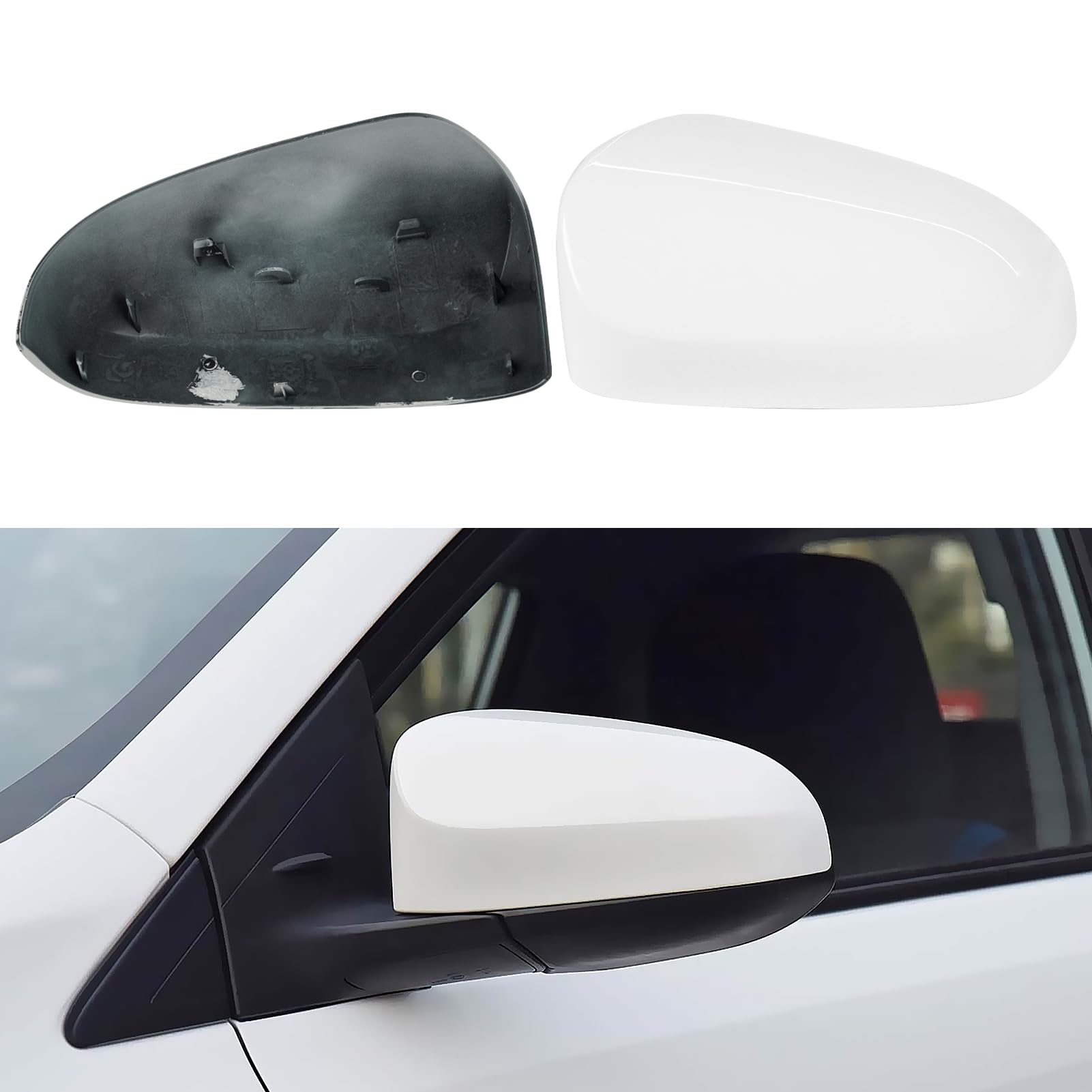 Photo 1 of Abodvu Compatible with Toyota Corolla Driver Mirror Cover Replacement 2014-2018,11th Gen Corolla Sedan Mirror Cap W/O Turn Signal Left Side,Clip on Housing Replace for 8794502410A0,Super White,1 PCS