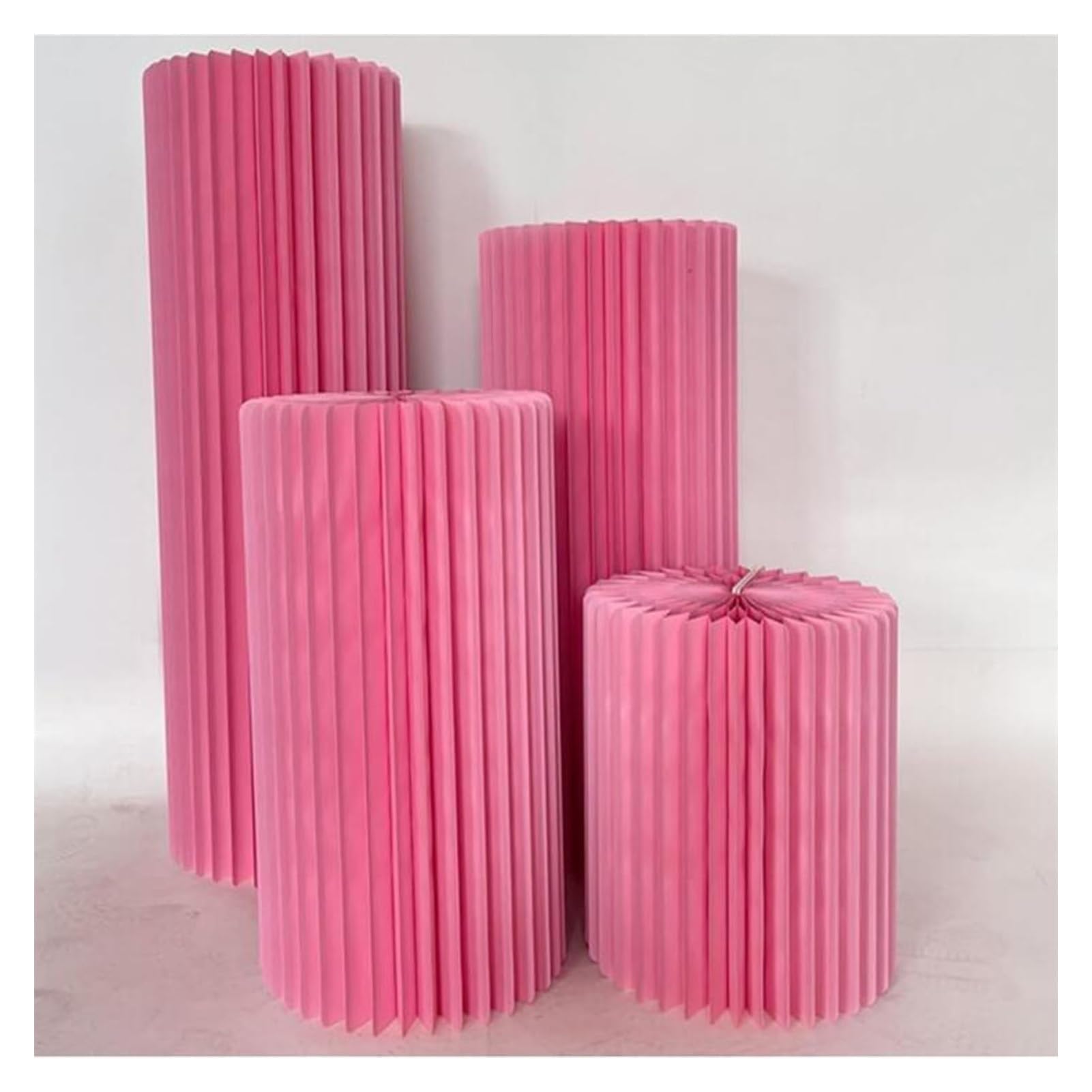 nxjaSDH Foldable paper column display stand, Foldable Paper Columns Display Wedding, Centerpiece Cardboard With 4pcs Acrylic Disc(Roze,Diameter 40cm)