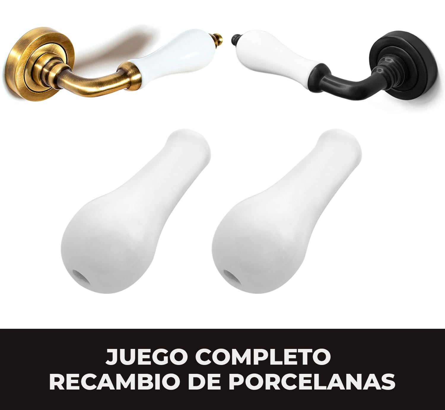ARCO · Set de 2 Recambios de Porcelana para Manillas de Puerta - Renueva tus Manillas Fácilmente