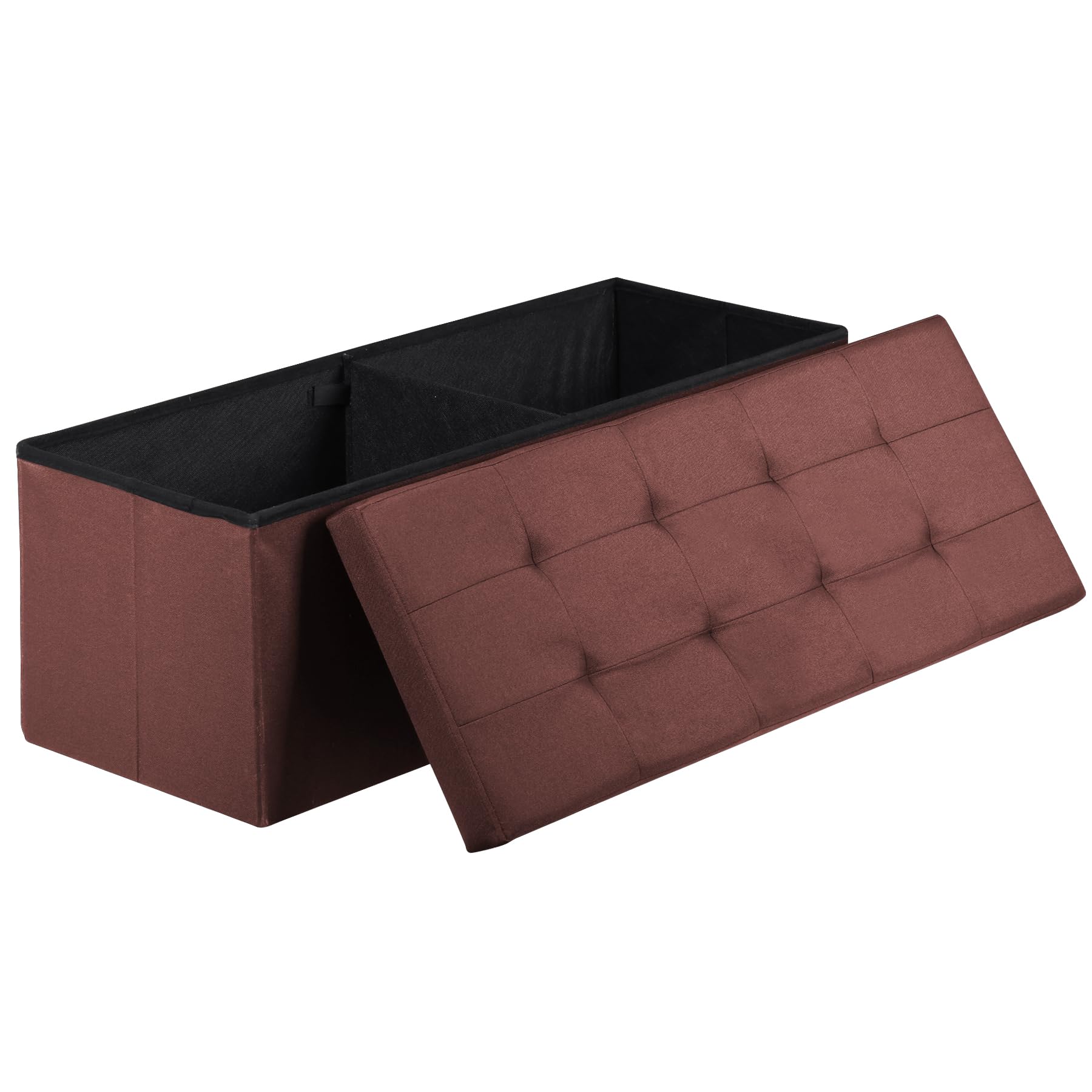 SUPER DEAL 43 Inches Folding Storage Ottoman Bench, Linen Footrest with Divider Foam Padded Seat Long Storage Chest Box for Living Room Bedroom Entryway, 660 lbs Capacity 15" x 43" x 15" Brown