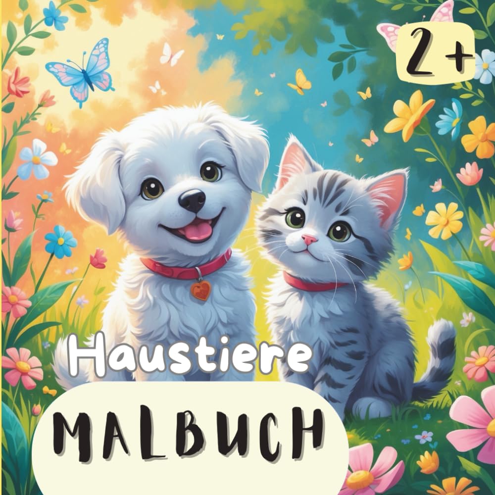 Malbuch Haustiere für Kinder ab 2: 24 süße Bilder, Katzen, Hunde, Hasen, Hamster uvm. Geschenke für Kinder (Malbücher Lena Wolff)