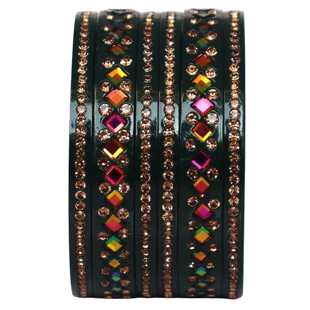 Women's Traditional Lac Bangles Set With Beautiful Rainbow Kundan Design-picture-17