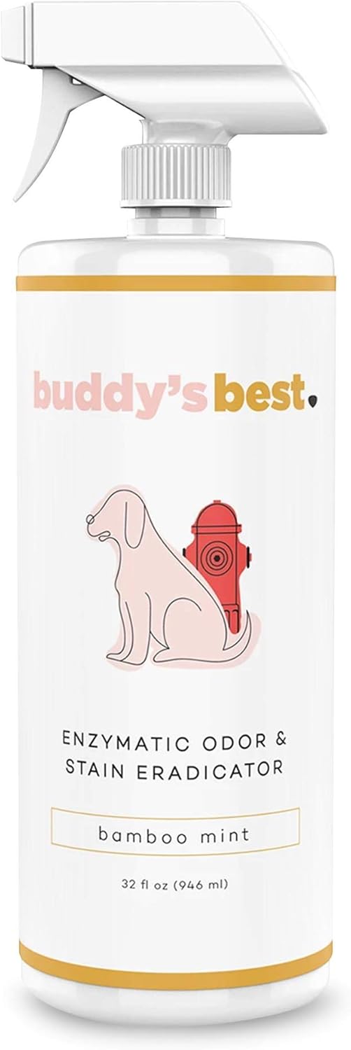 Buddy's Best, Pet Urine Odor Eliminator, Deodorizer, and Stain Remover - Enzymatic Cleaner for Dog Urine - Effective Enzyme Based Dog Pee Spray Cleaner - Bamboo Mint Scent, 32 fl oz