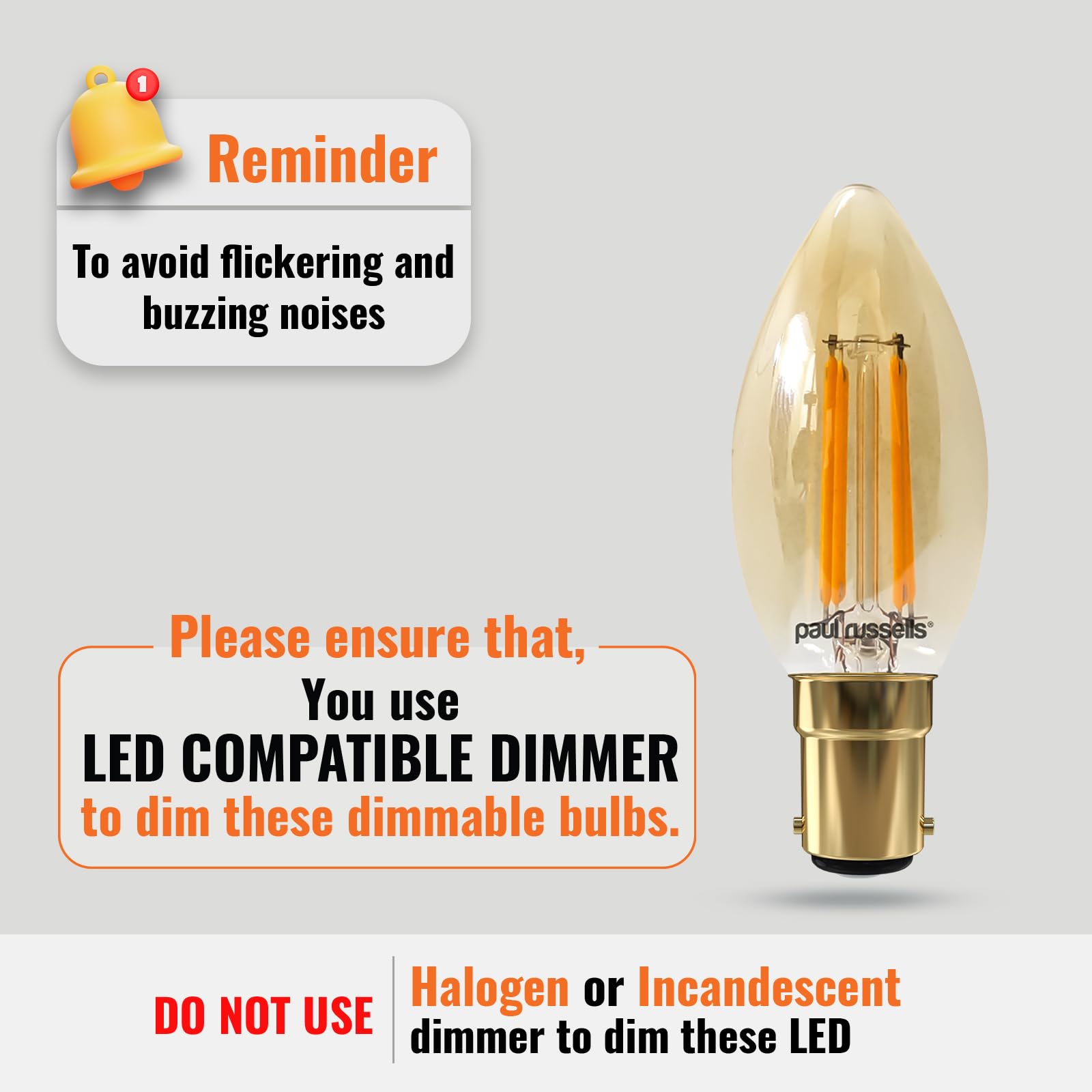 paul russells LED Filament Candle, Dimmable Small Bayonet Cap B15 Light Bulbs, 4.5Watt 423LM C35 Bulbs, 40w Equivalent - Image 2