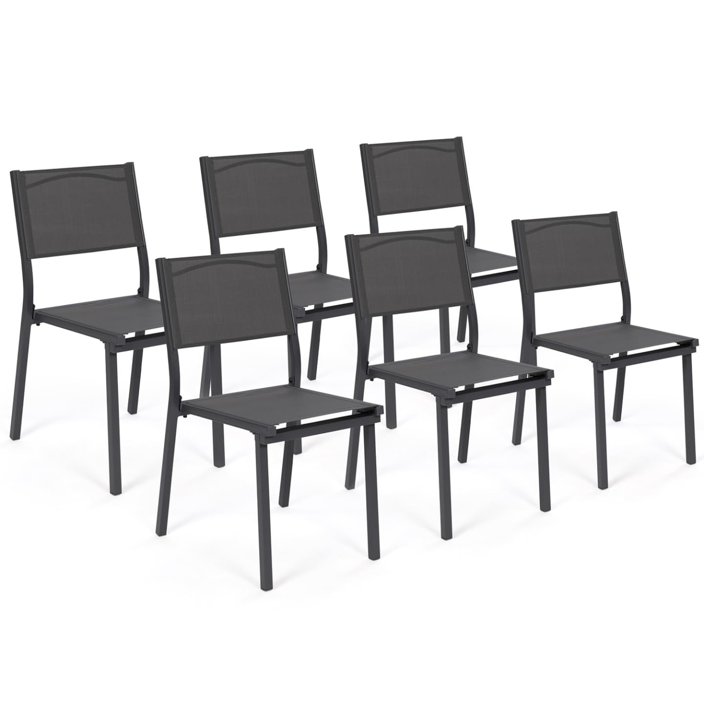 IDMarket - Juego de 6 sillas de jardín Olbia de metal y textileno apilables gris antracita