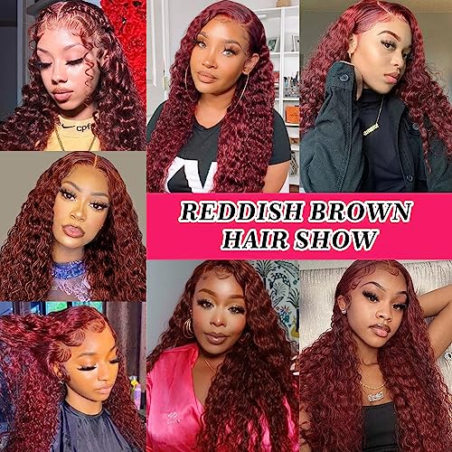 Reddish Brown 13x4 Deep Wave Lace Front Wigs 26 Inch+Ginger Orange 13x4 Deep Wave Lace Front Wigs 34 Inch