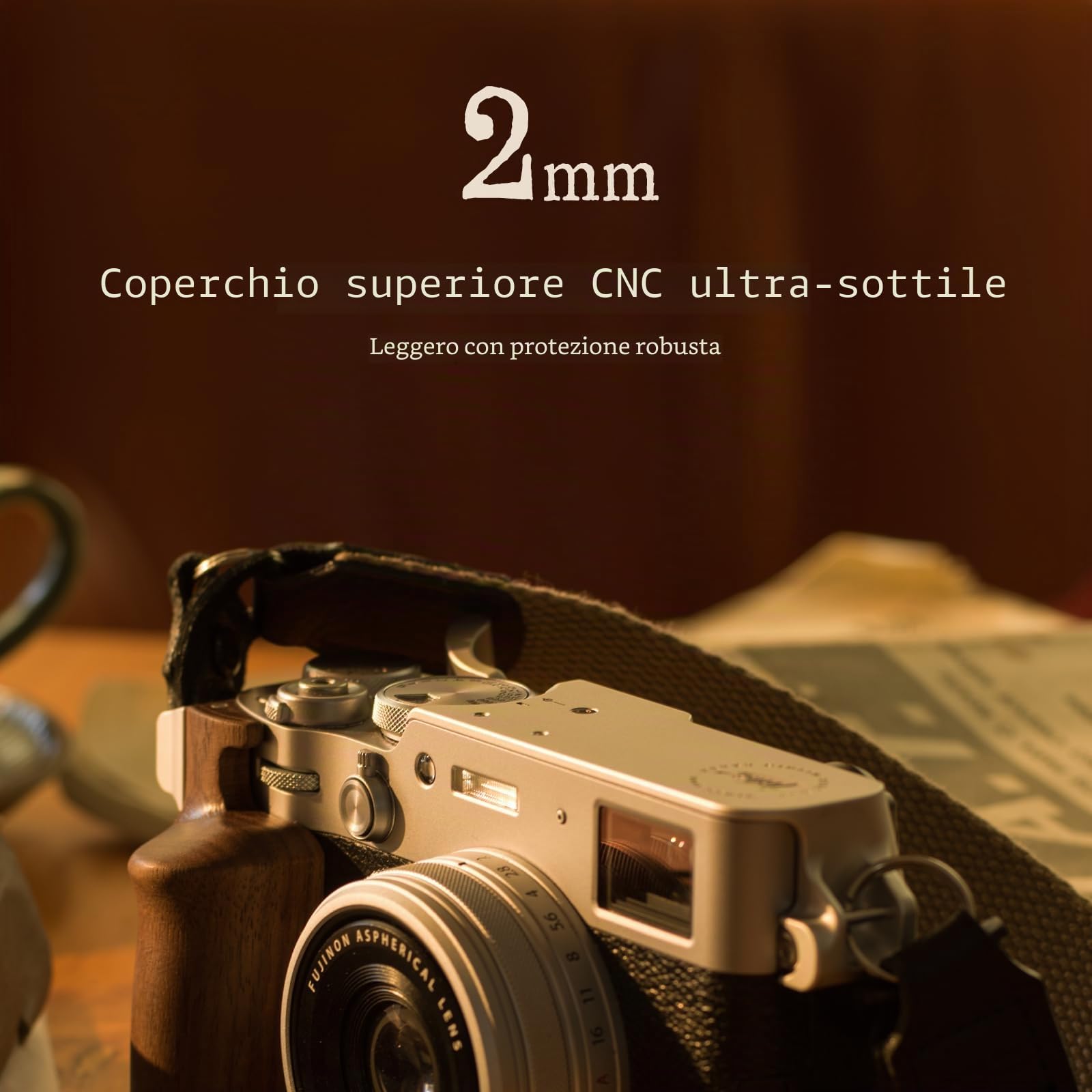 Tilta Gabbia X100VI Kit base per fotocamera vintage compatibile con X100VI, piastra di montaggio con impugnatura in legno - Nero TA-T70-A-B