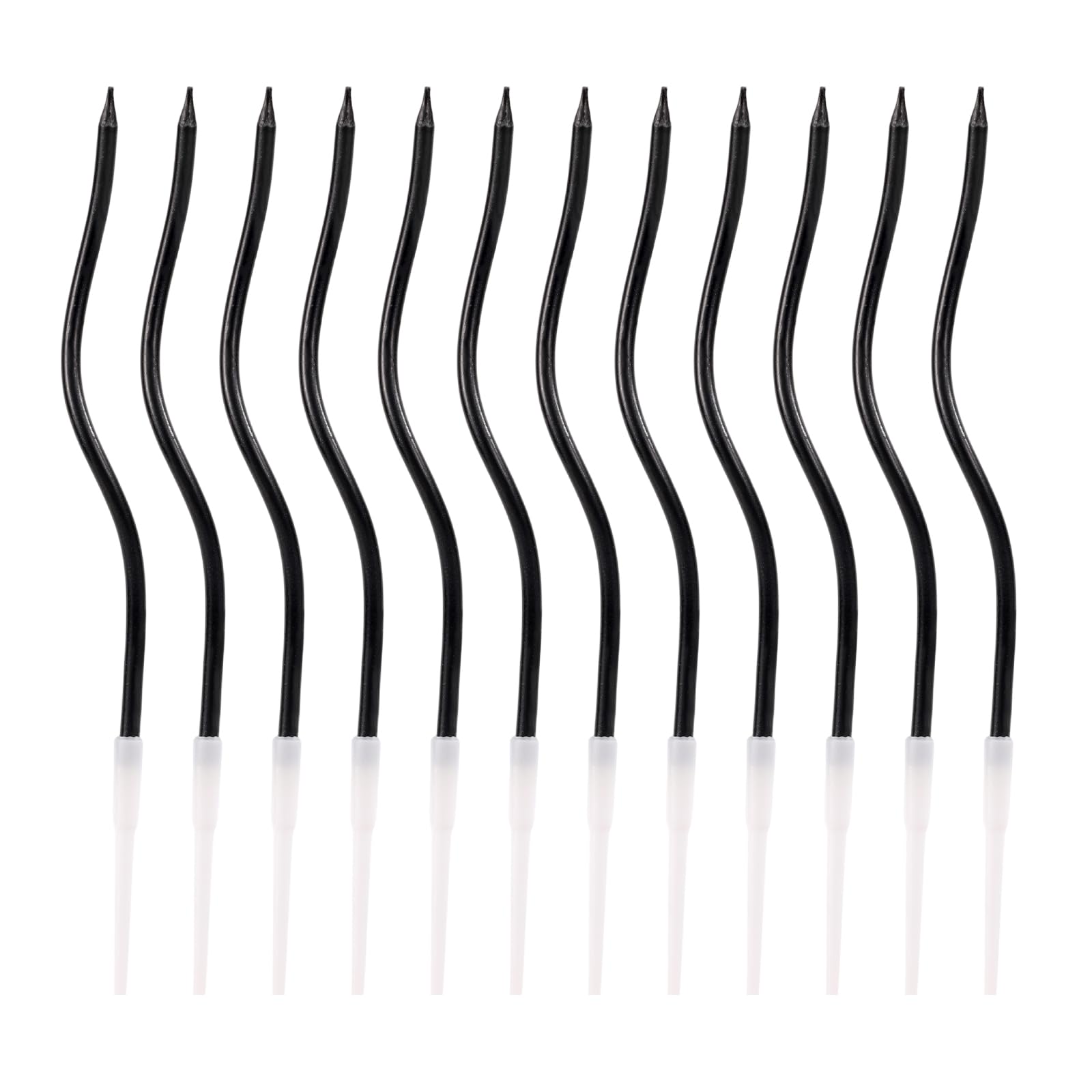 12pcs Twisty Spiral Cake Candles with Holders, Twist Slim Long Birthday Cake Candles Cupcake Decoration with Stand for Birthday Party Wedding Anniversary (Black)