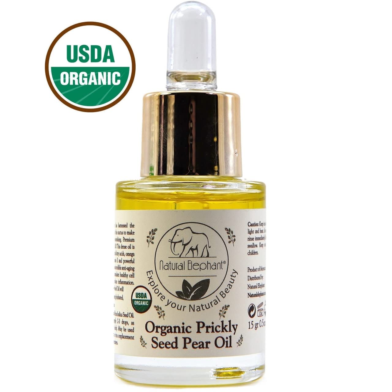 Natural Elephant USDA Certified Organic Prickly Pear Seed Oil, Cold-Pressed, 0.5 fl oz (15g) - Rich in Antioxidants & Essential Fatty Acids