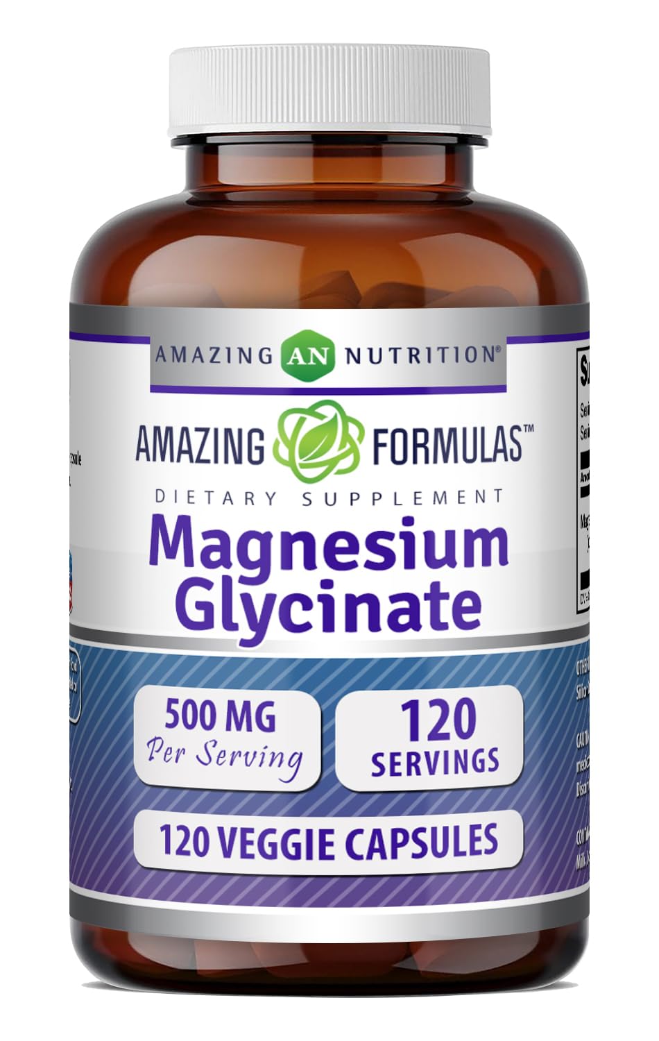 Amazing Formulas Magnesium Glycinate 500 Mg | Veggie Capsules Supplement | Non-GMO | Gluten-Free | Made in USA (1 Pack | 120 Count) Unflavored 120 Count (Pack of 1)