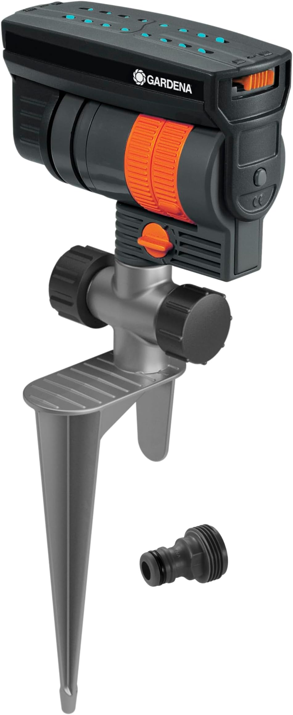 20575 | Up to 2300 sq ft - ZoomMaxx Adjustable Oscillating Sprinkler on Metal Step Spike for Watering Large Area Lawn with US Hose Threads, Yard and Garden. Gardena Quick Connects