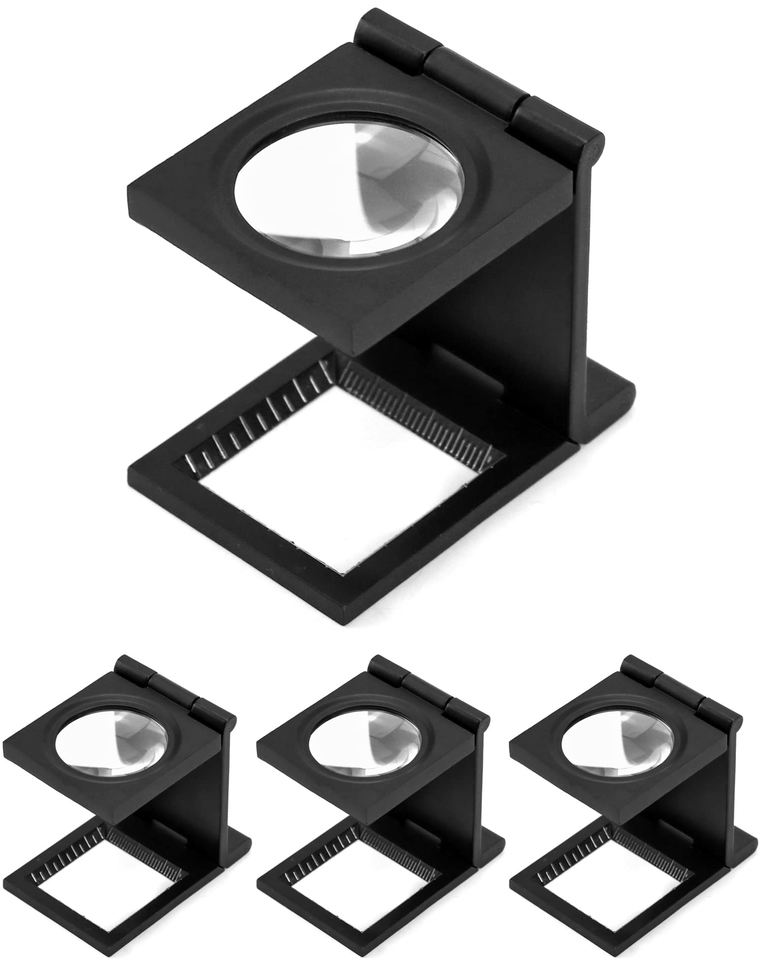 QWORK 4 Pcs Mini 10X Three-Folding Magnifier with Scale, Zinc Alloy Magnifying Glass for Textile, Jewelry, and Repair