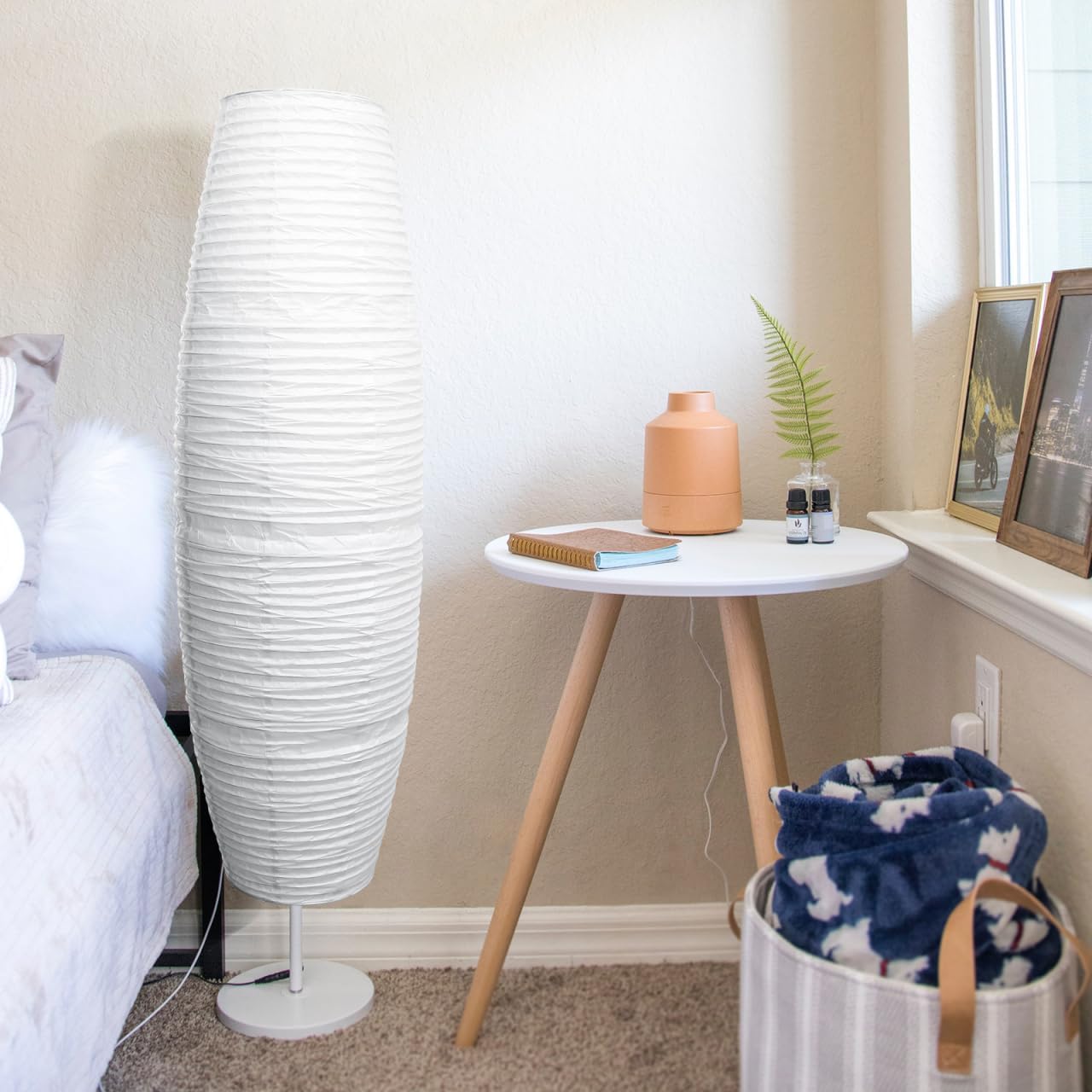 Uonlytech Paper Floor Lamp Shade Replacement, Foldable Standing Lampshade Japanese Style Paper Floor Light Cover Accessories for Bedroom Floor Light, White