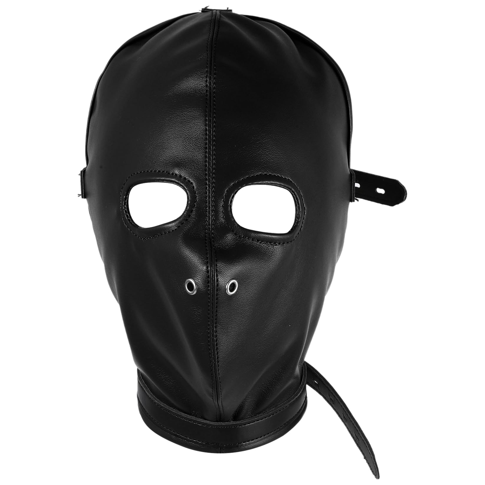 TTAO Leather Full Face Mask Gothic Prom Two Holes Head Cover Adjustable Hollow Out Head Hood For Club Black B One Size