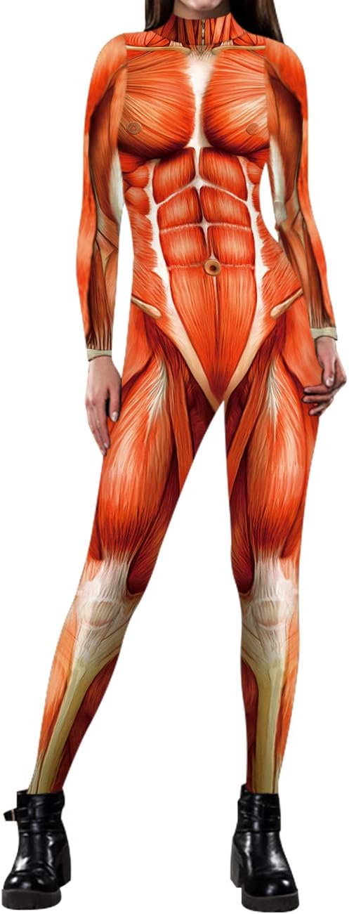 Moon&Miss Womens Skull Skeleton Bone Bodysuits 3D Print Costume Stretch Skinny Catsuit Overall Jumpsuit