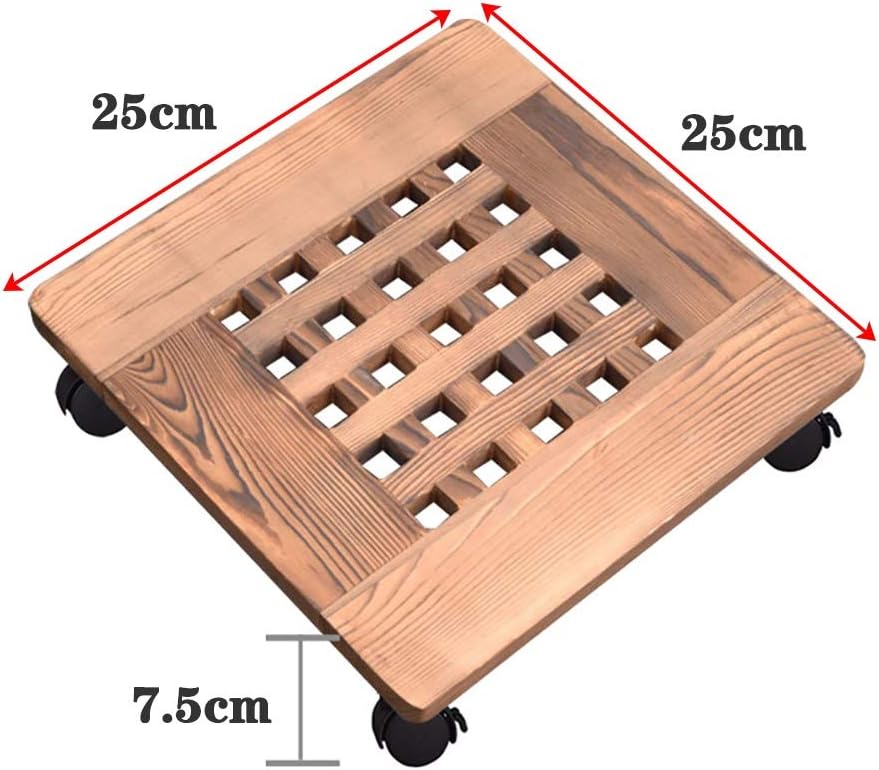 Wooden Movable Plant Pot Trolley Trays Plant Stand Caddy Pot Stand with WheelsFlower Pots Stand Planter Pallet for Home Garden Indoor Outdoor/Yellow,Yellow Square-35Cm