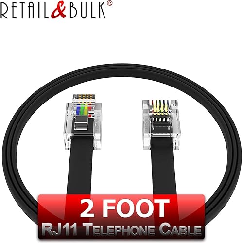 Miniatura 10 de RetailAndBulk Cable telefónico RJ11 de 6 pulgadas, cable de teléfono fijo de grado profesional, 4 cables, 100% cobre, contactos dorados más gruesos,