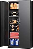 Vista 14 de STANI Gabinete de almacenamiento de metal, gabinete de almacenamiento con 2 estantes ajustables, gabinete de mostrador de acero con puertas