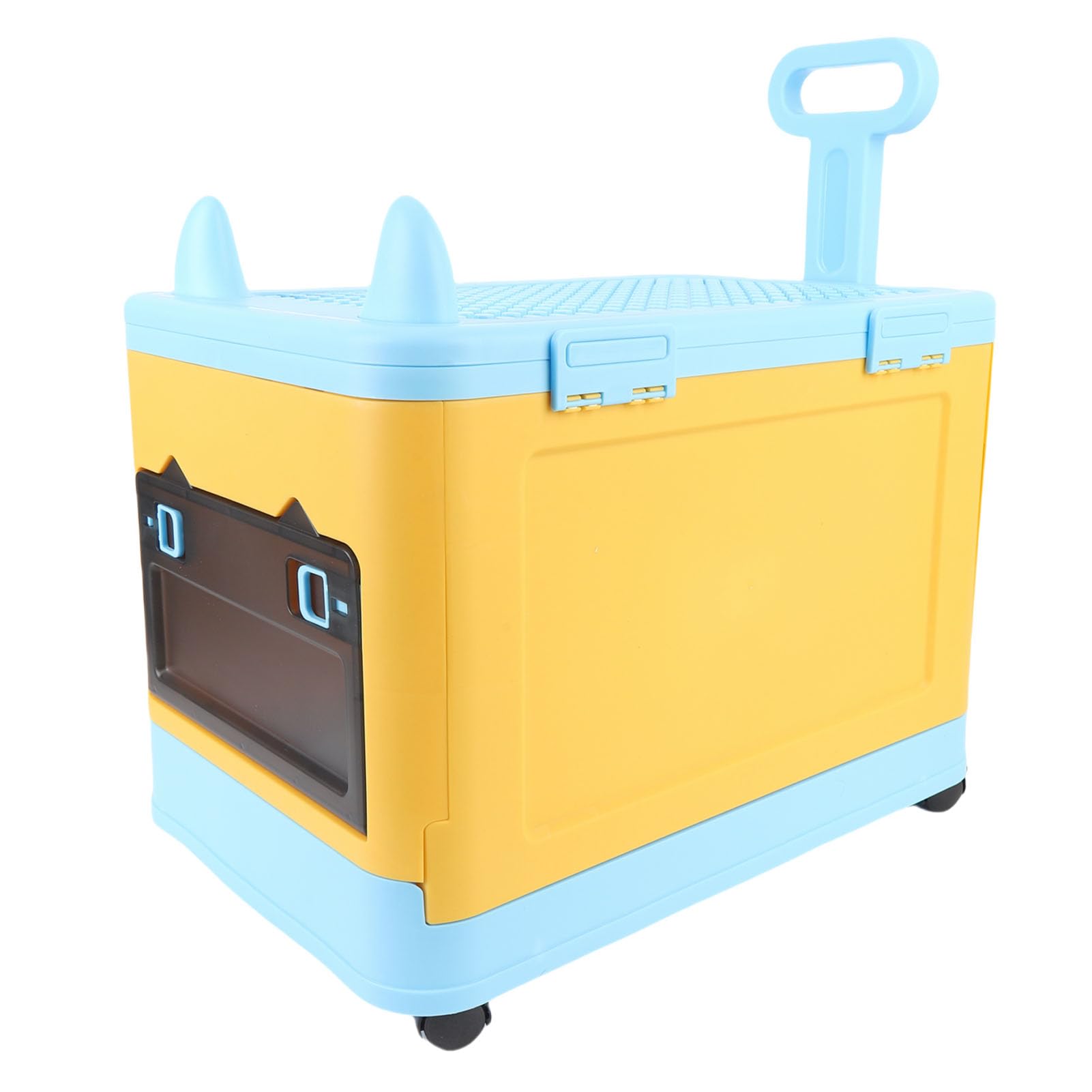 Jiawu Lindo Baúl de Juguetes con Ruedas, Caja de Almacenamiento de Juguetes Resistente para Cosas de Niños, Organizador de Almacenamiento de Fácil de Mover, Estuche de de (azul amarillo)