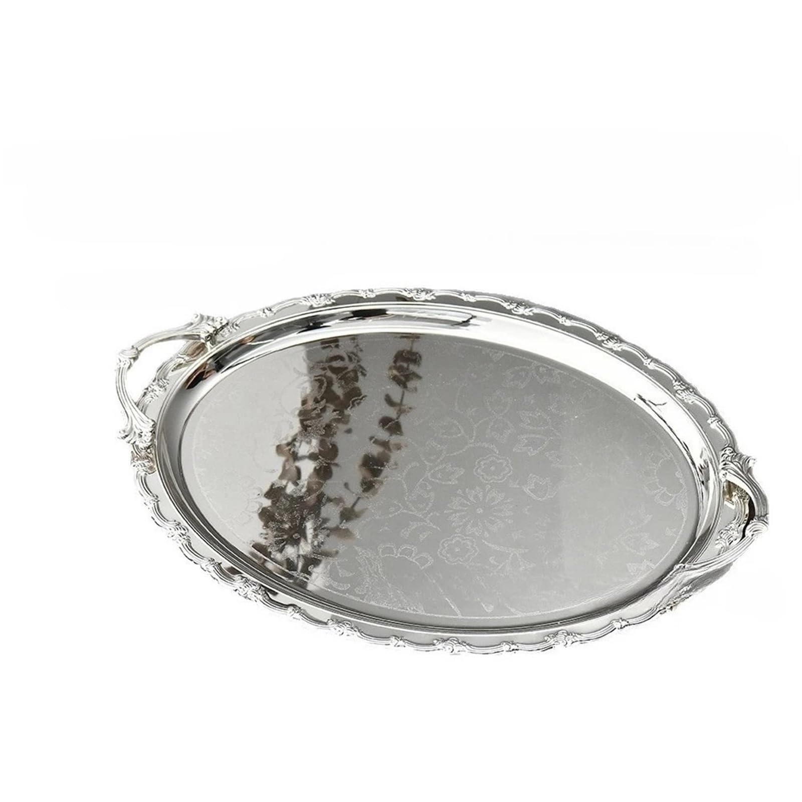 Bandeja Metálica con Asas Bandeja de exhibición postres, Organizador Almacenamiento Joyas con Fondo Plateado y Borde Dorado, Bandeja decoración celebración(M 31.5x40cm)