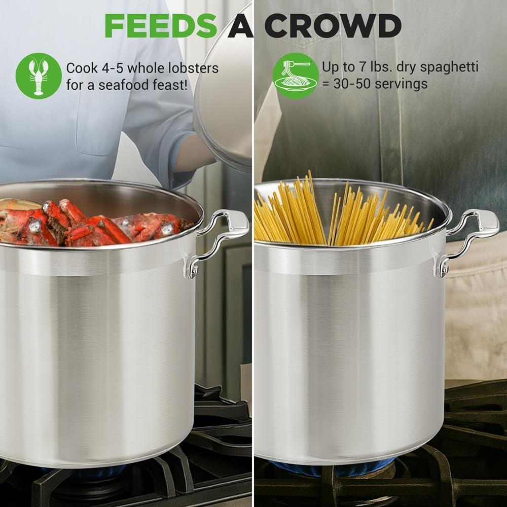 NutriChef Pentola in acciaio inox con coperchio, capiente da 22 l, per stufato, zuppa, pasta, carne, adatta a induzione, pentola grande con manici ergonomici, non colorata