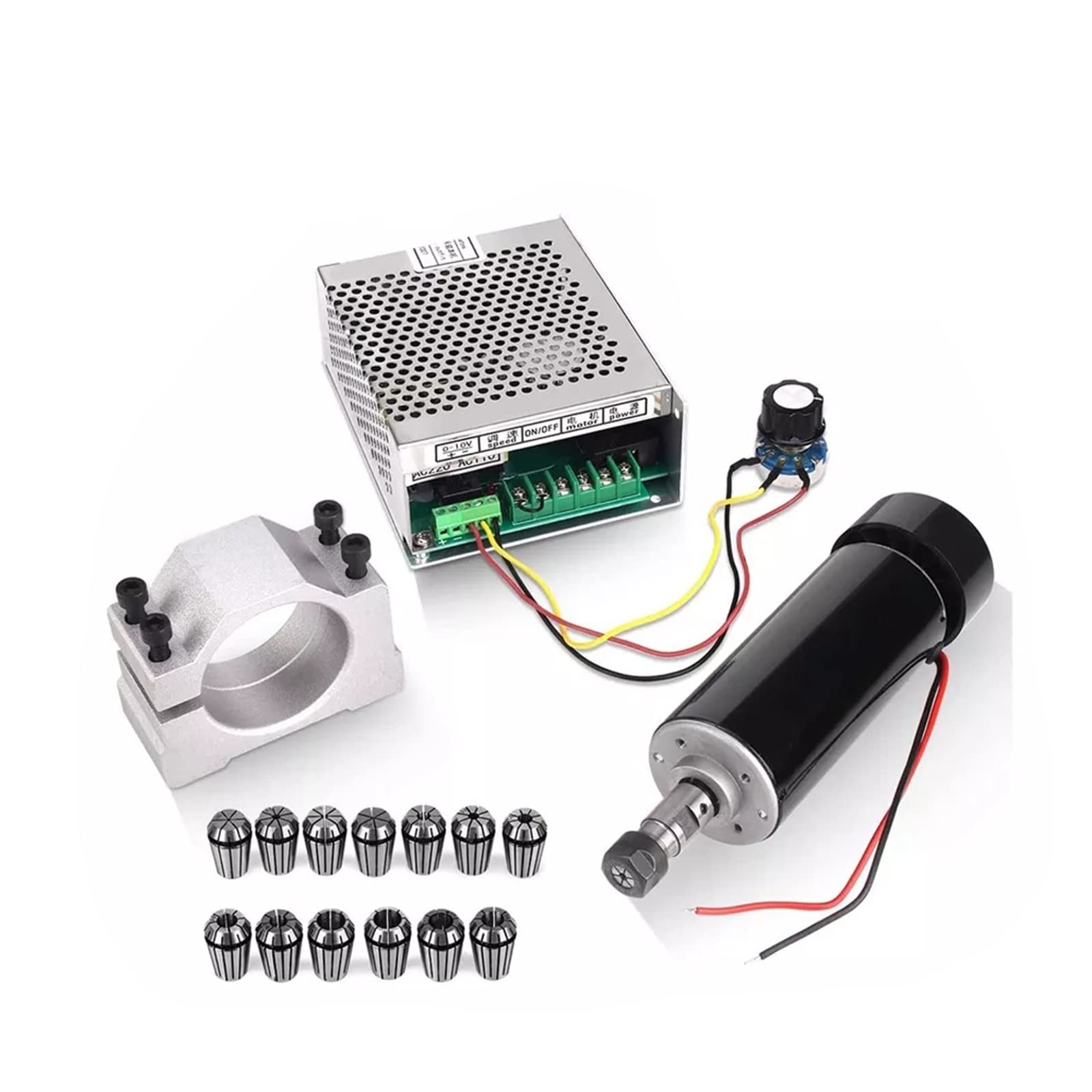 Mooilko One Color 0.5Kw Air Cooled Spindle 500W Spindle Motor Er11 Chuck Cnc Spindle Motor+52Mm Clamps+Power Supply Speed Governor For Engraving Smooth Running