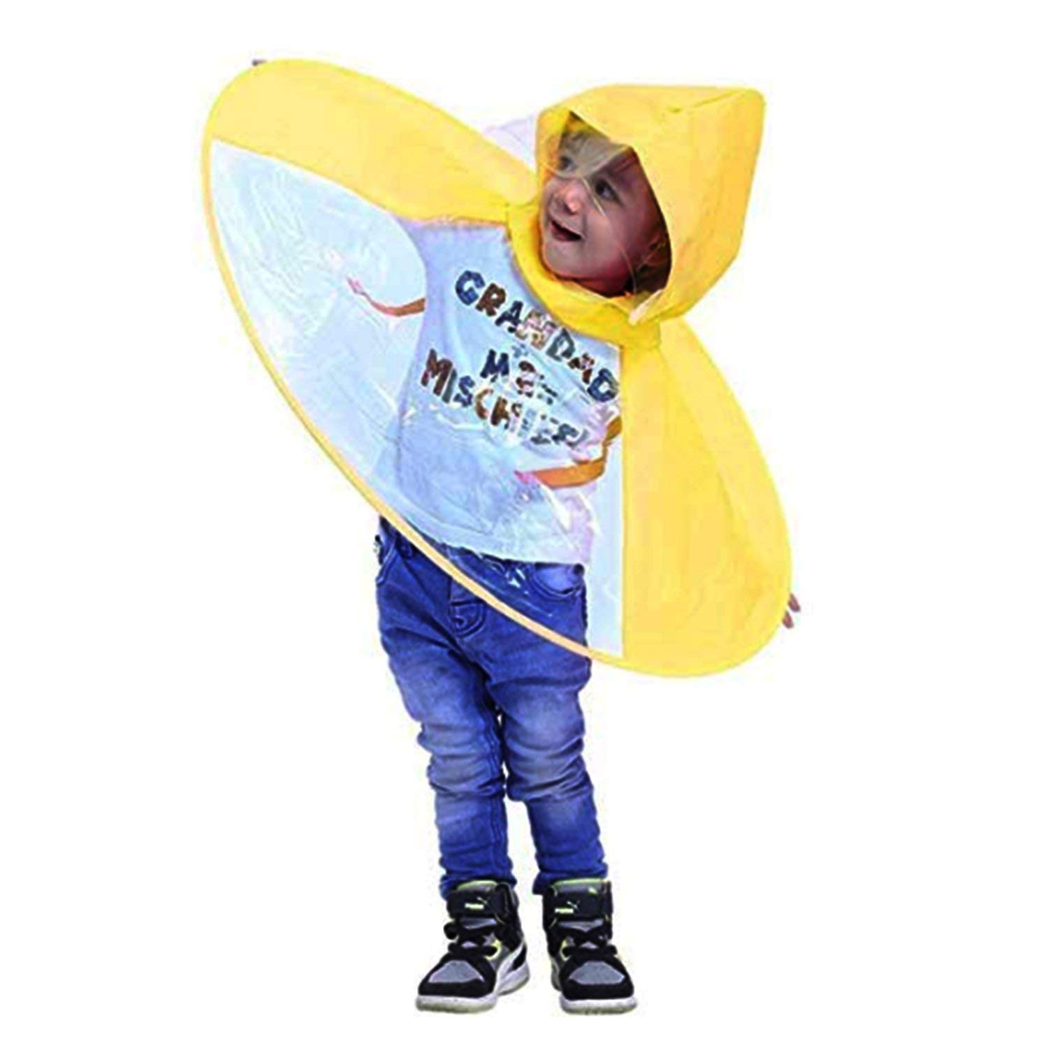 OCTOPUS PRIME Hand Free UFO Shape Head Wear Raincoat for Kids