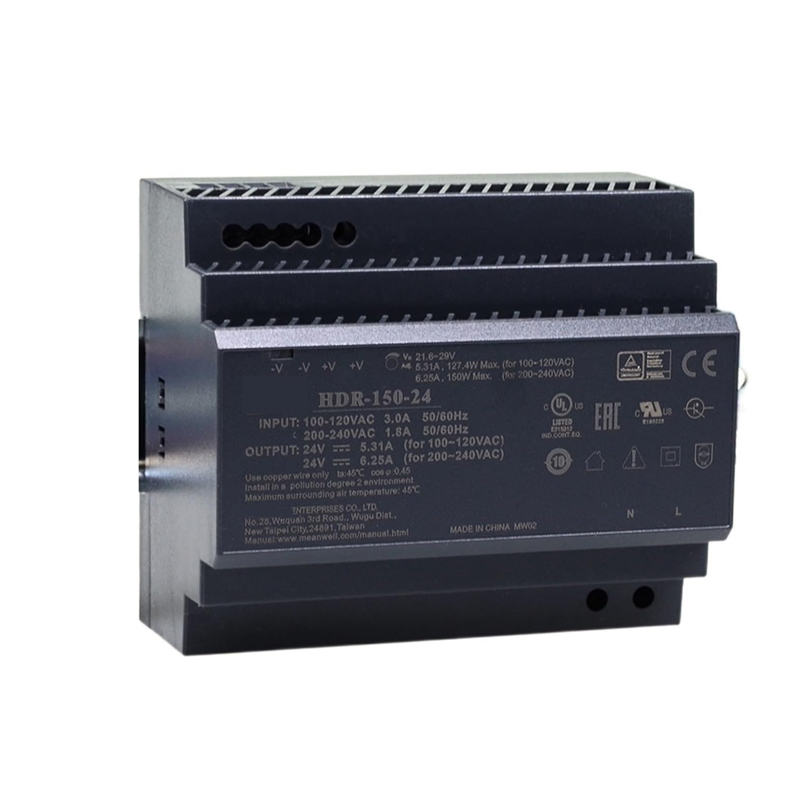 HDR-150 85-264VAC to DC 12V 15V 24V 48V Ultra Slim Step Shape DIN Rail Power Supply HDR-150 1Pcs(HDR-150-48)