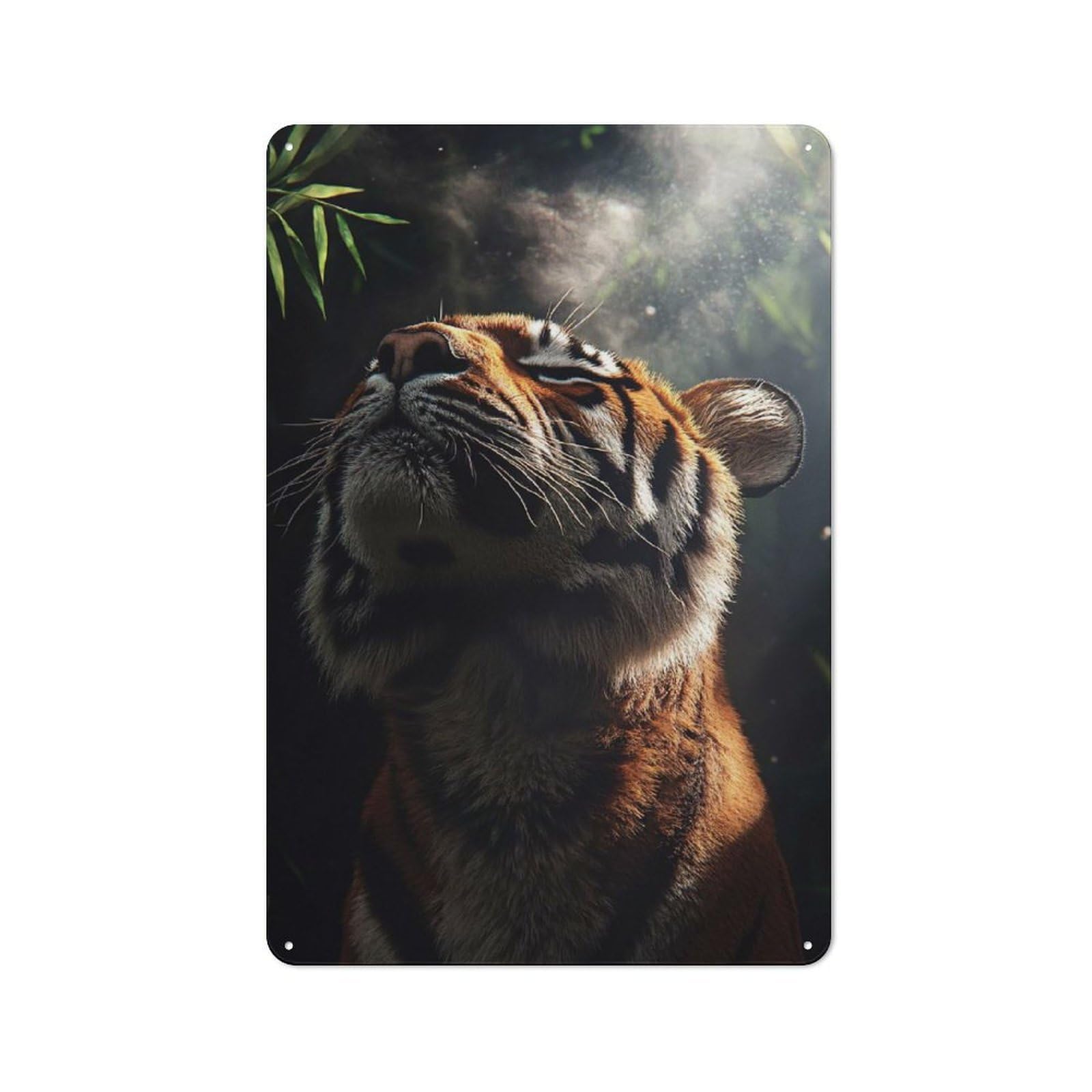 Junmoney Style-15 Cafe Style Decorative Metal Plaque 30X20cm Featuring Tiger Looking Upward In Jungle, Bistro Wall Plaque For Tea Room, Shop Wall Or Breakfast Area