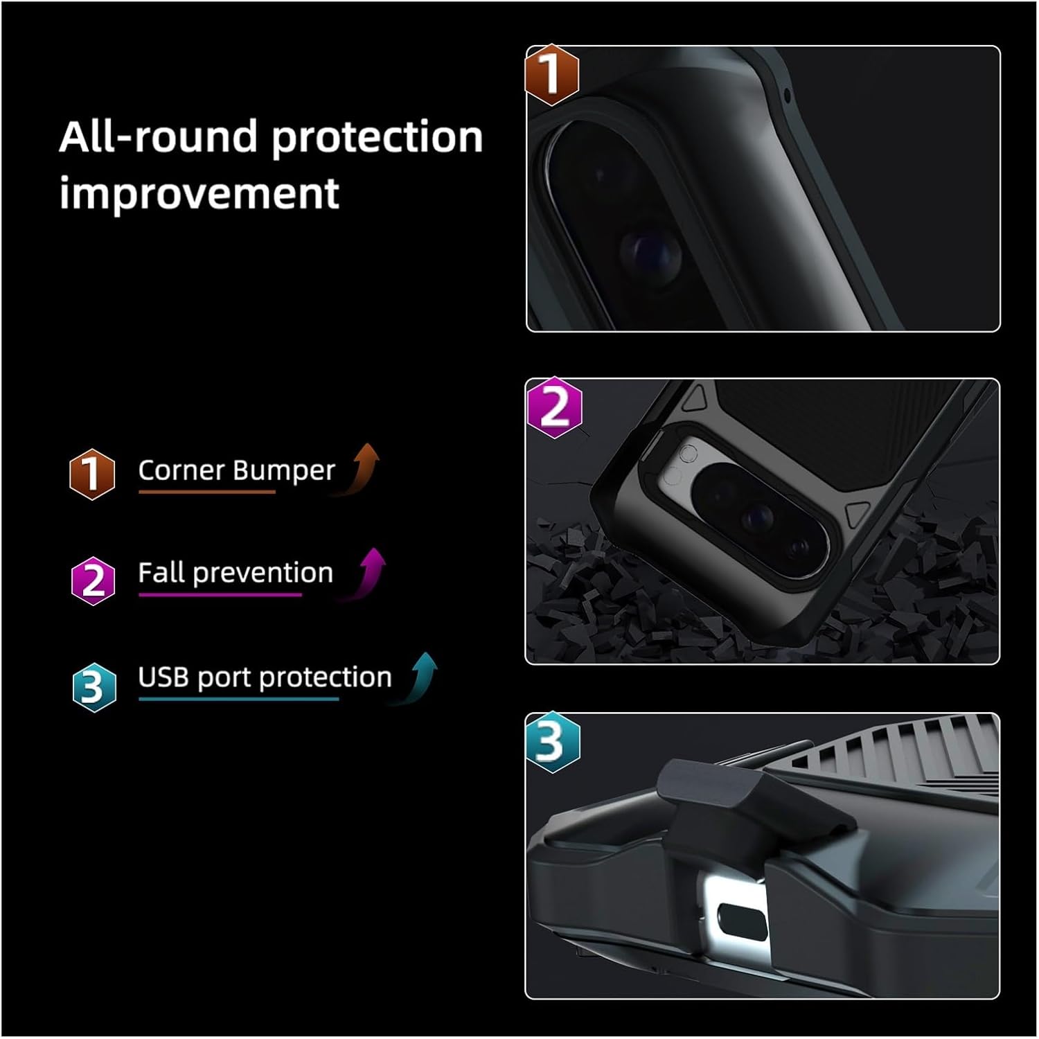 Rugged Case for Google Pixel 10 Pro/Pixel 9 Pro, Full-Body Heavy Duty Shockproof Metal Bumper with Camera Lens Protector, Built-in Screen Guard, Military-Grade Drop Protection(Red,10Pro)