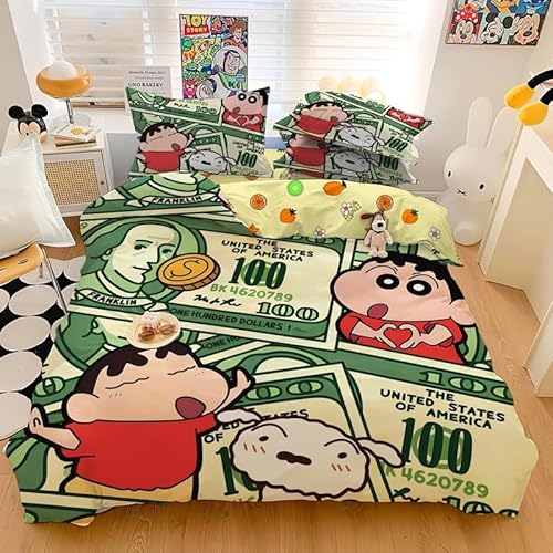クレヨンしんちゃん 寝具カバーセット 布団カバー シーツ 掛け布団カバー 敷き布団カバー 寝具セット フラットシーツ ベッドカバーセット 掛けカバー 洋式ベッド・和式布団兼用 丸洗いOK キャラクター 子供用 男女兼用 プレゼント(カラー1,セミダブル)