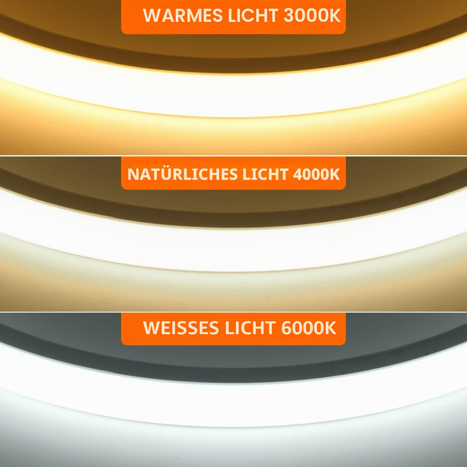 KISUFU 230V COB Neon LED Streifen, 288 LEDs/m Wasserdicht IP65 Schnitt alle 50cm, 220V LED Band Light Strip mit ON/OFF Schalter für Küche, Badezimmer, Werkbank, Die außendekoration.warm weiß,15M