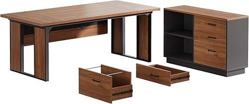 Miniatura 9 de Tribesigns Escritorio ejecutivo en forma de L de 63 pulgadas, mesa de oficina con cajones de 39.37 pulgadas, escritorio grande para computadora con