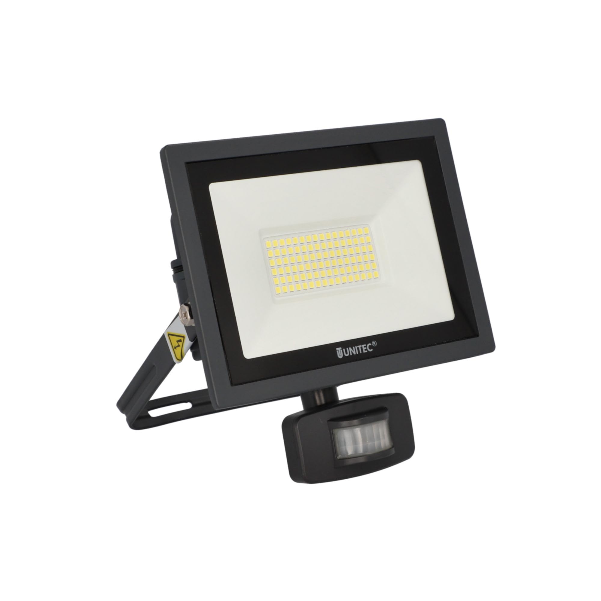 UNITEC Reflektor LED z czujnikiem ruchu na podczerwień 180° 50 W, 4000 lumenów, w zestawie przyłącze kablowe, 6500 K, antracyt, IP44, odlew ciśnieniowy aluminium, bezpieczne szkło, klasa efektywności energetycznej A+