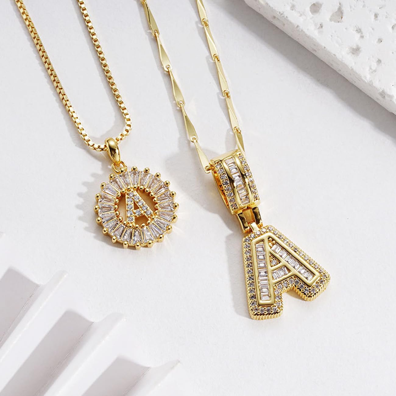 Initial Letter Necklaces 14K Gold Plated Layered Custom Name Necklace Set Zirconia Chain Letter Pendant for Women - Image 2