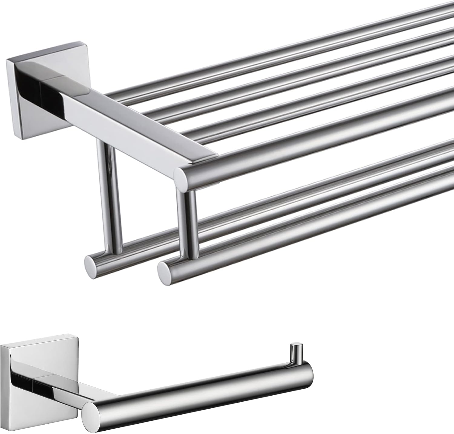 KOKOSIRI 24 Inch Bath Towel Rack with Double Towel Bars Bathroom Towel Shelf Toilet Paper Holder Toilet Roll Holder Hold Mega Rolls Polished Chrome B6005CH-L24+B2005CH