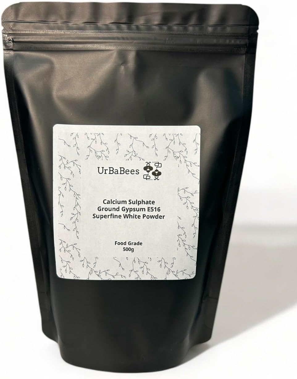 UrBaBees Gypsum - Food Grade Calcium Sulphate Superfine White Powder 500g | Mushroom Growth, Home Brewing, Baking, Gardening