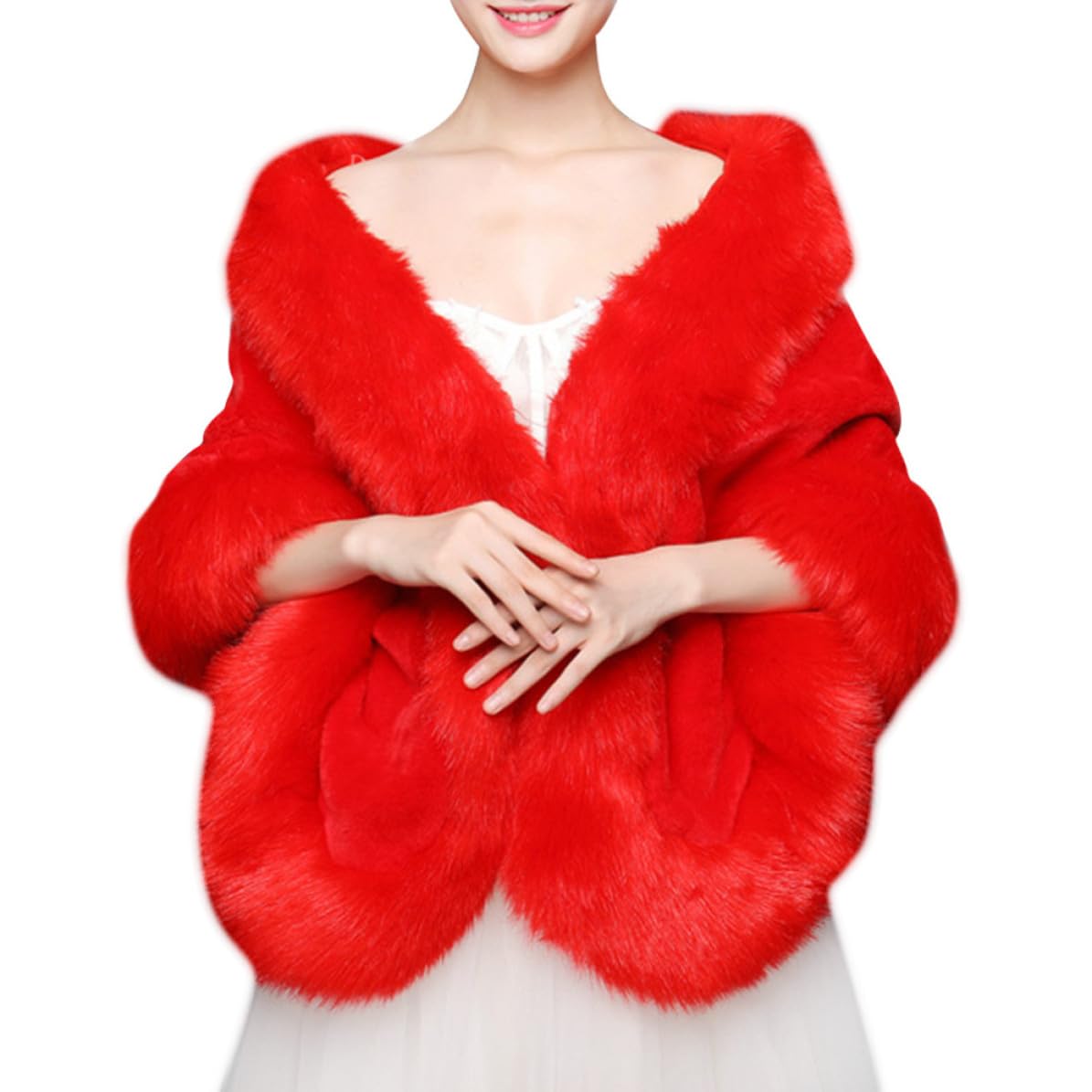 Lurrose Coprispalle Bianca in Fibra Sintetica per Sposa, Scialle Elegante in Pelliccia Sintetica per Cerimonie e Feste Invernali, Caldo e Raffinato