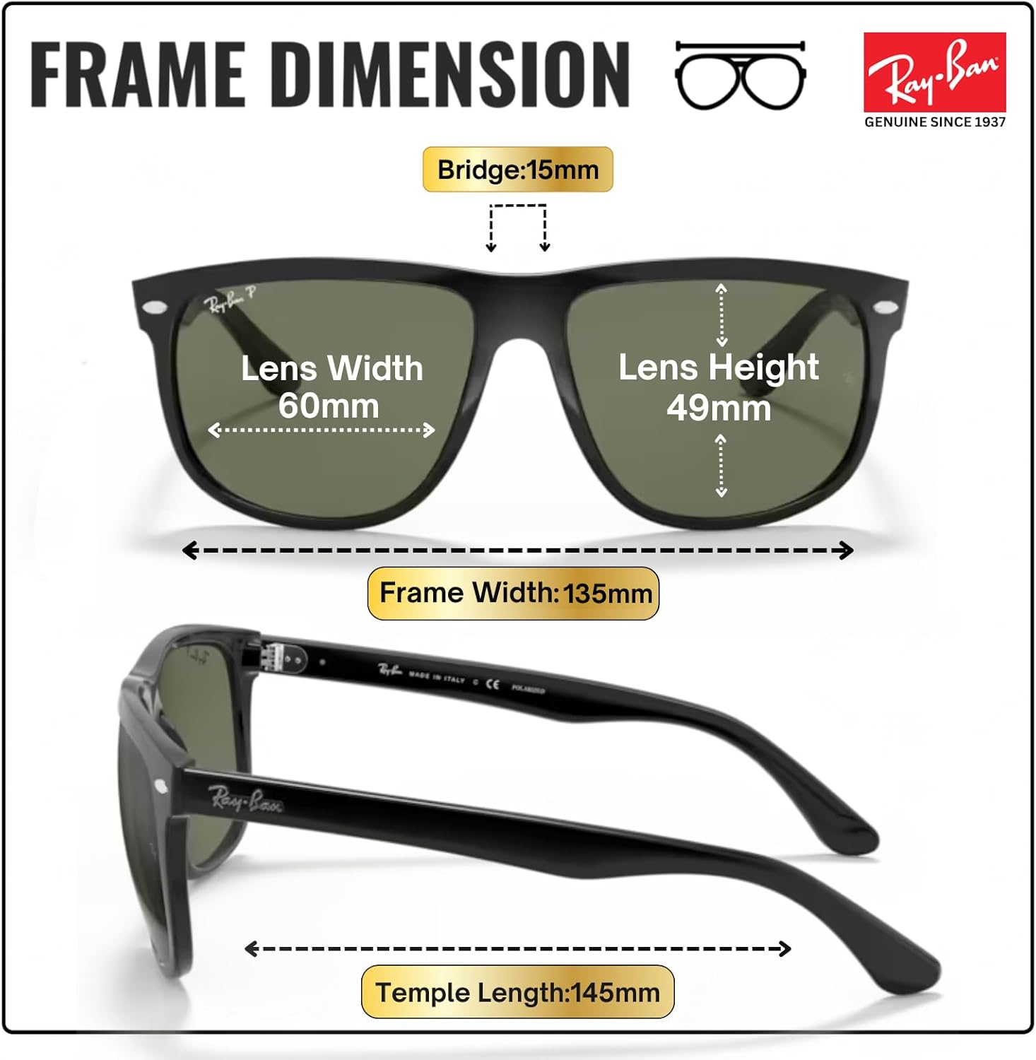 Ray-Ban RB4147 BOYFRIEND Square Shaped Sunglasses for Men & Women with Official RAYBAN Eyewear Kit