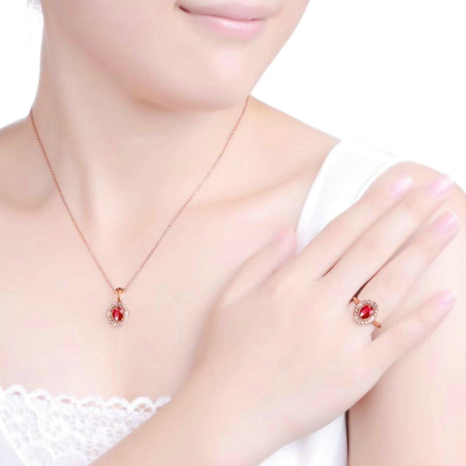 Collar con colgante para mujer de oro rosa 750 585 375, colgante de lujo flor con rubí de 1 ct y diamante de 0,33 ct oro rosa cadena mujer 45 cm sin níquel
